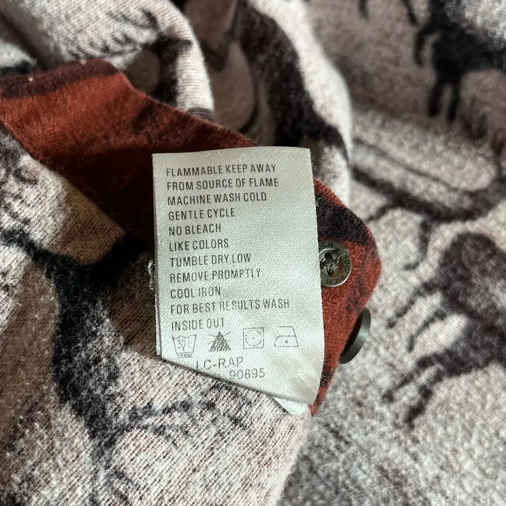 Woolrich Shirt Mens 2XLT Brown Deer Print Button Up Long Sleeves Casual Outdoors